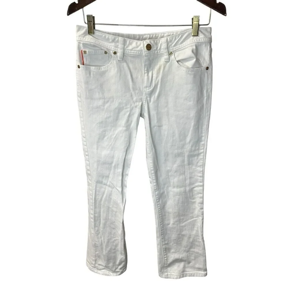 Tory Burch white classic Tory boot Jeans White pockets logo sz 28